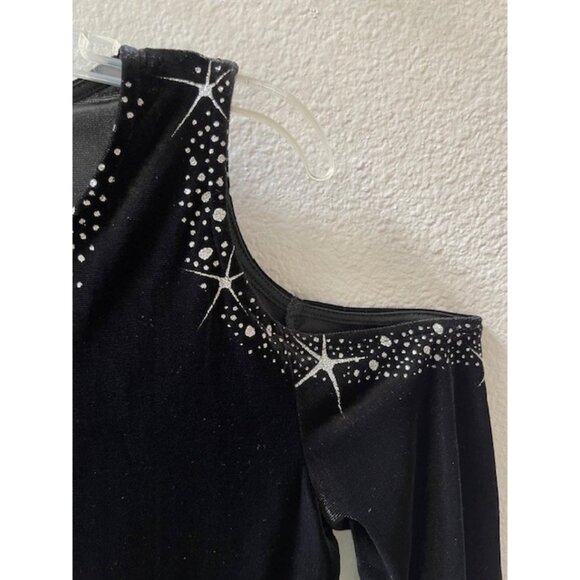 Velvet Cold-Shoulder Evening Dress with Sparkle Design (Black) Size L - Picture 4 of 5
